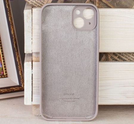 Силиконовый чехол для iPhone 15 Plus с закрытой камерой серофиолетовый