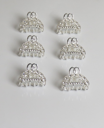 Крабики для волос маленькие набор 6 шт подарок на 8 марта серебристый