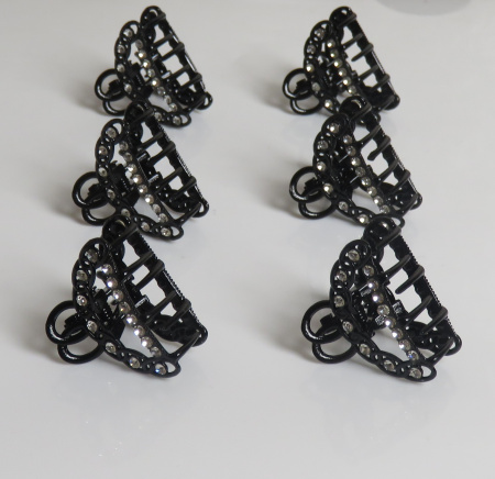 Крабики для волос маленькие набор 6 шт подарок на 8 марта черный с серебристыми камушками