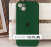 Силиконовый чехол для iPhone 15 Plus с закрытой камерой темно-зеленый