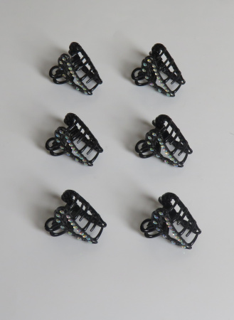 Крабики для волос маленькие набор 6 шт подарок на 8 марта черный с перламутровыми камушками