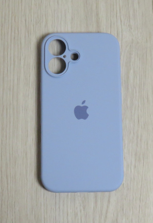 Силиконовый чехол для iPhone 16 Plus с закрытой камерой голубой