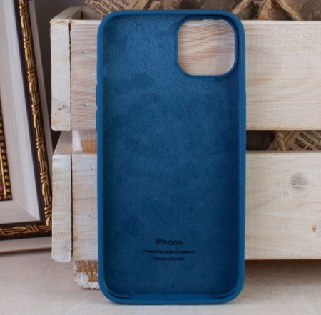 Силиконовый чехол для iPhone 15 Plus с открытой камерой деним