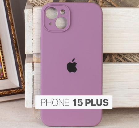 Силиконовый чехол для iPhone 15 Plus с закрытой камерой светло-фиолетовый