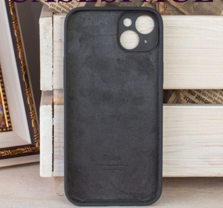 Силиконовый чехол для iPhone 15 Plus с закрытой камерой темно-серый