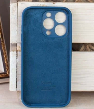 Силиконовый чехол для iPhone 16 Pro Max с закрытой камерой деним