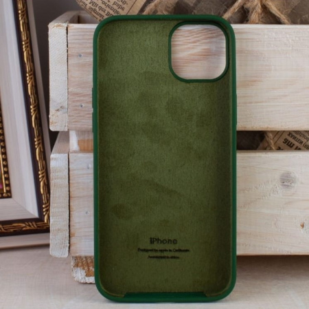 Силиконовый чехол для iPhone 15 Plus с открытой камерой т-зеленый