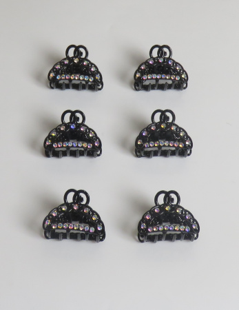 Крабики для волос маленькие набор 6 шт подарок на 8 марта черный с перламутровыми камушками