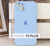 Силиконовый чехол для iPhone 15 Plus с закрытой камерой голубой