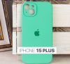 Силиконовый чехол для iPhone 15 Plus с закрытой камерой мятный